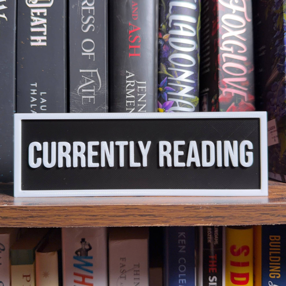 The Crafted Nook - Currently Reading Sign | Bookshelf Decor: Gray