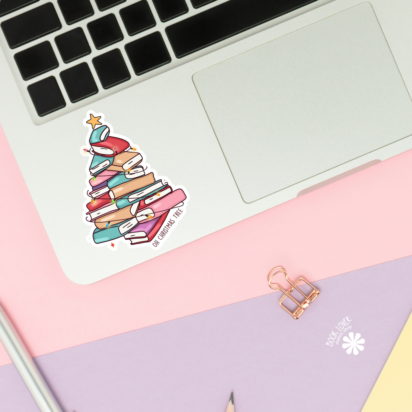 Book Lover Merch Shop - Christmas Tree with Books / Bookish Stickers / Book Lover: Matte Stickers 3''