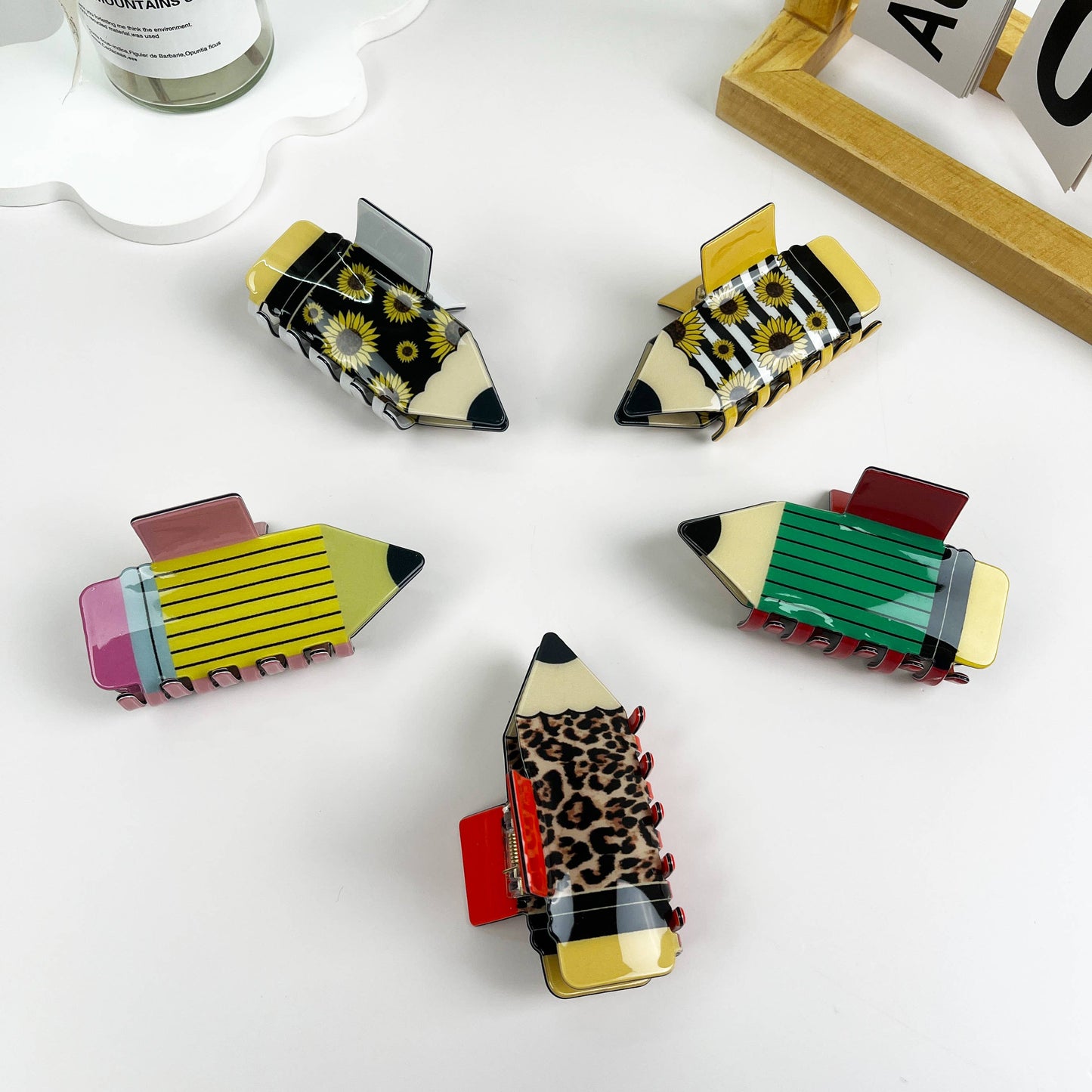 mildstyles - Sunflower Leopard Stripe Pencil Hair Claw Clip: C