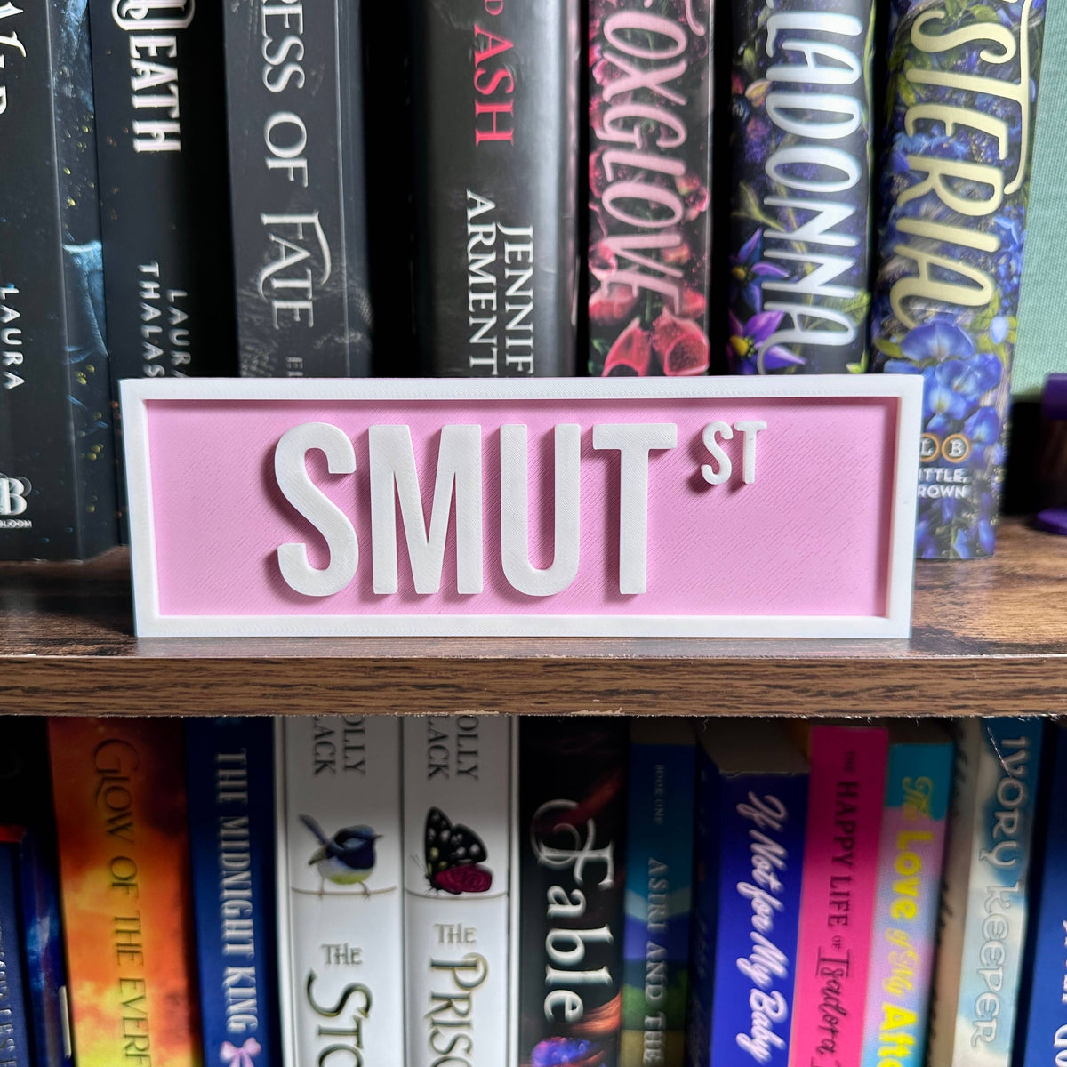 The Crafted Nook - Smut Street Sign | Bookshelf Decor: Sakura Pink