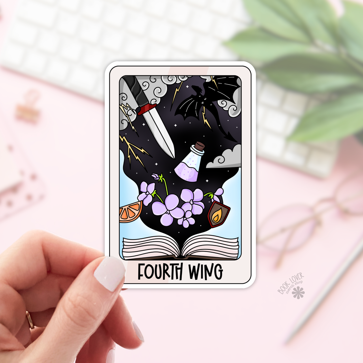 Book Lover Merch Shop - Dragon Reading Stickers / Fourth Wing Inspired Tarot Card: 3''