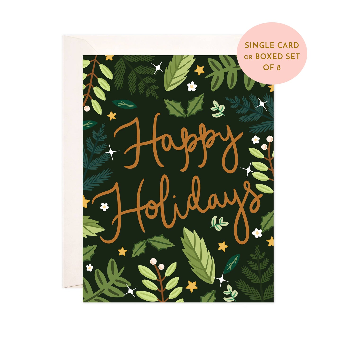 Bloomwolf Studio - Holiday Foliage Greeting Card - Winter Holiday Card: Single Card
