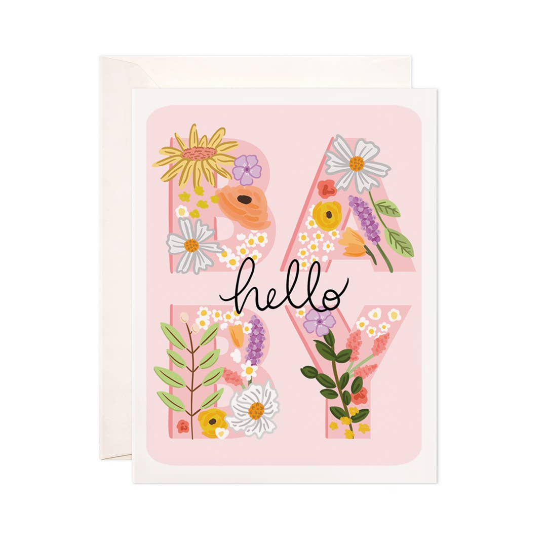 Bloomwolf Studio - Hello Baby Pink Greeting Card - New Baby Card