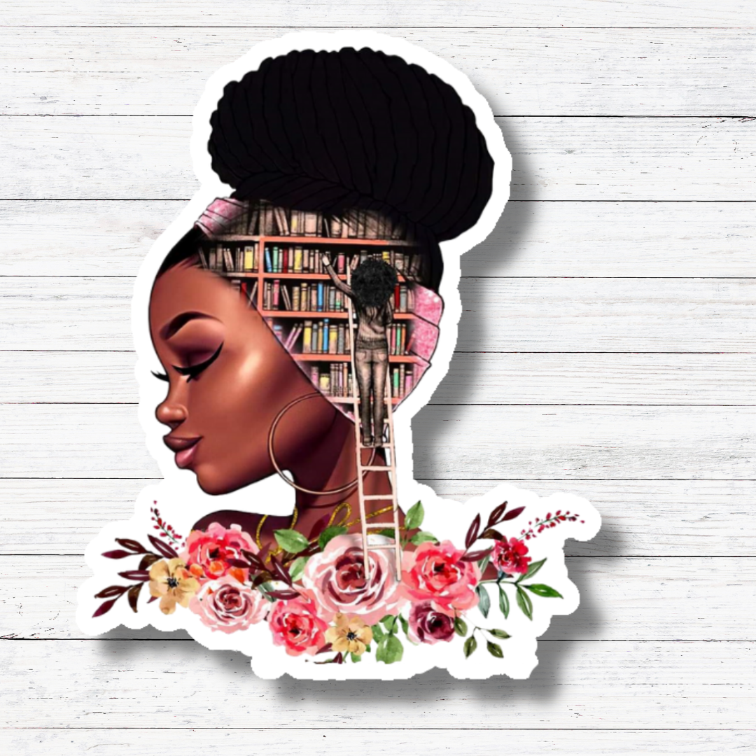 Oily Graphic Creations - Books On The Brain Darkskinned- Book Lover Sticker/Magnet: Matte Vinyl