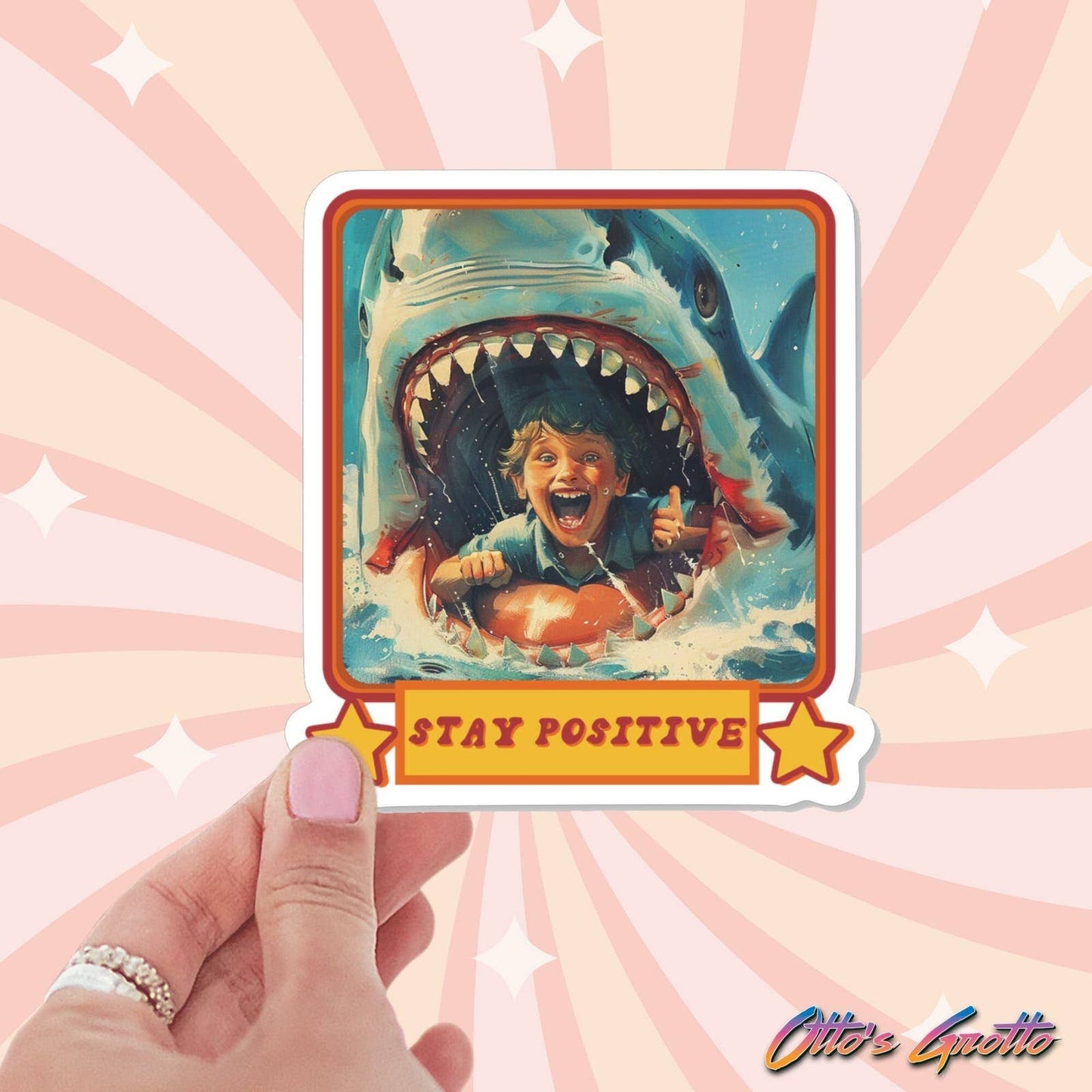 Otto's Grotto - Funny Retro Eighties Educational Stickers - STAY POSITIVE - Spoof Learning Series Sticker for 80s Kids: RETAIL PACKAGING