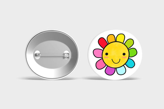 Jenipher Lyn / Nightly Doodles - Rainbow Flower - Pin Back Button - Back to School