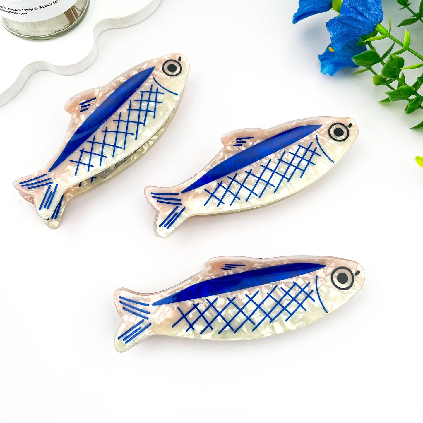 mildstyles - 12cm Oversized Sardine Print Acrylic Hair Claw Clip: Blue