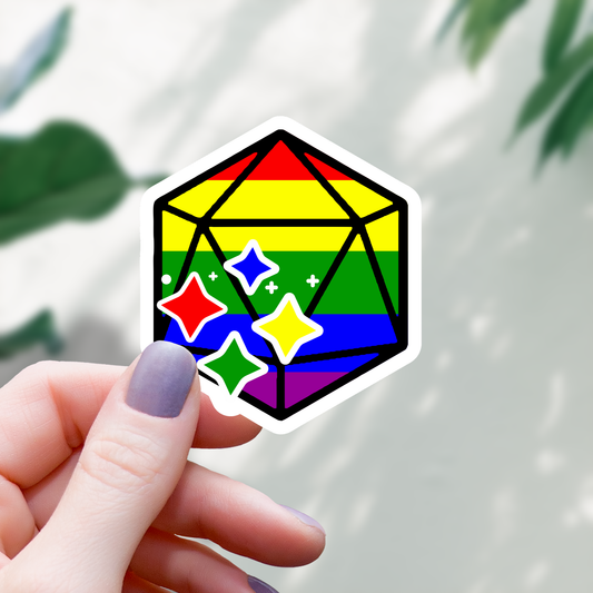 Mimic Gaming Co - Rainbow Pride D20 Dice Sticker - 3"