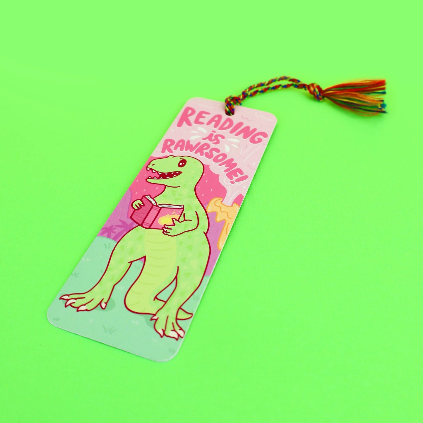 Turtle's Soup - Reading Is Rawrsome Dinosaur Pun Funny Bookmark with Tassel