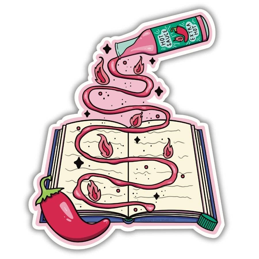 Midnight Door Studio - Hot Sauce Spicy Books Bookish Vinyl Sticker: Loose Sticker