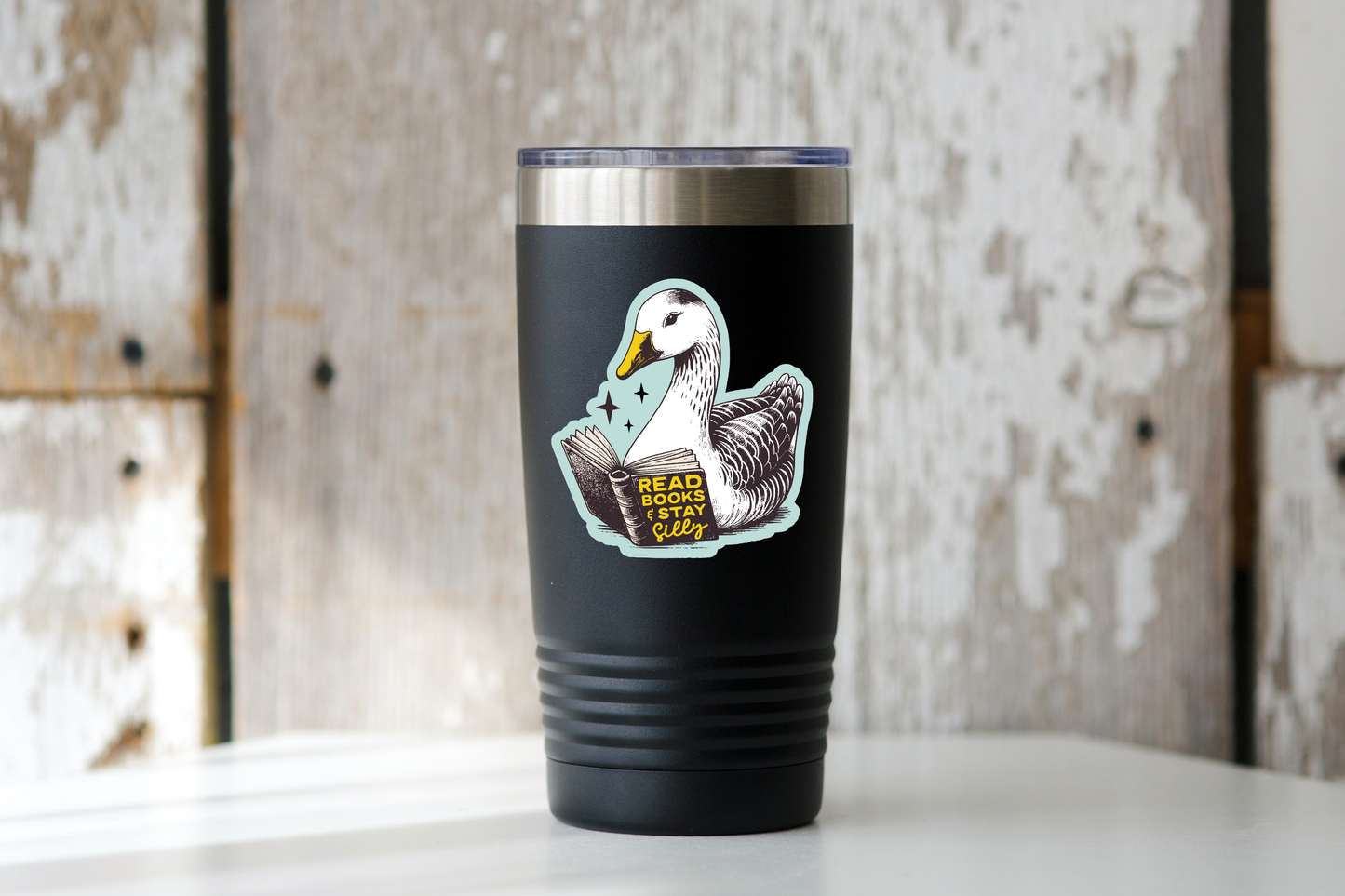 Yarnival - Read Books & Stay Silly Sticker - bookstore, shop, goose