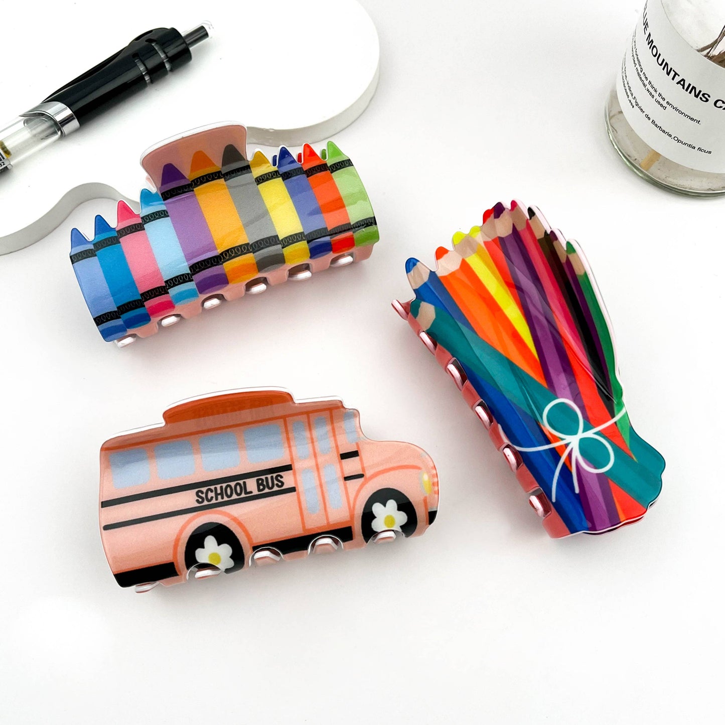 mildstyles - 🖍️ Rainbow Crayon Hair Claw – Back-to-School Fun Clip 🌈: School bus