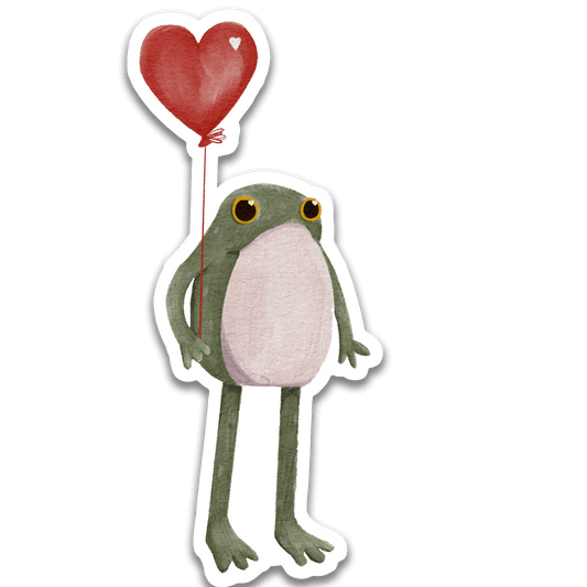 Stick With Finn - Hopeful Valentine Frog Sticker: 1.4 x 3