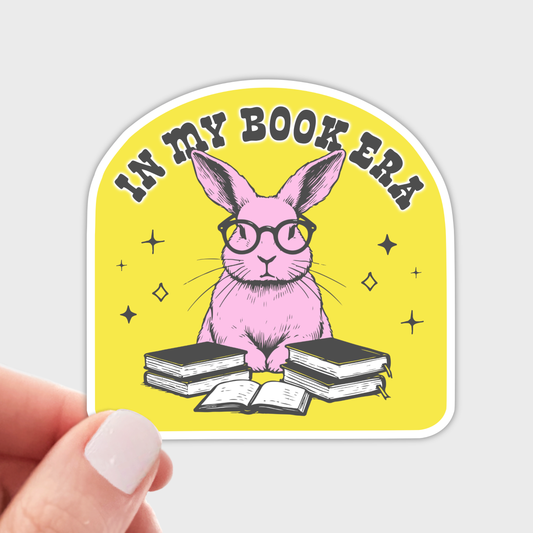 Yarnival - In My Book Era Sticker - reading, books, bunny, rabbit, shop