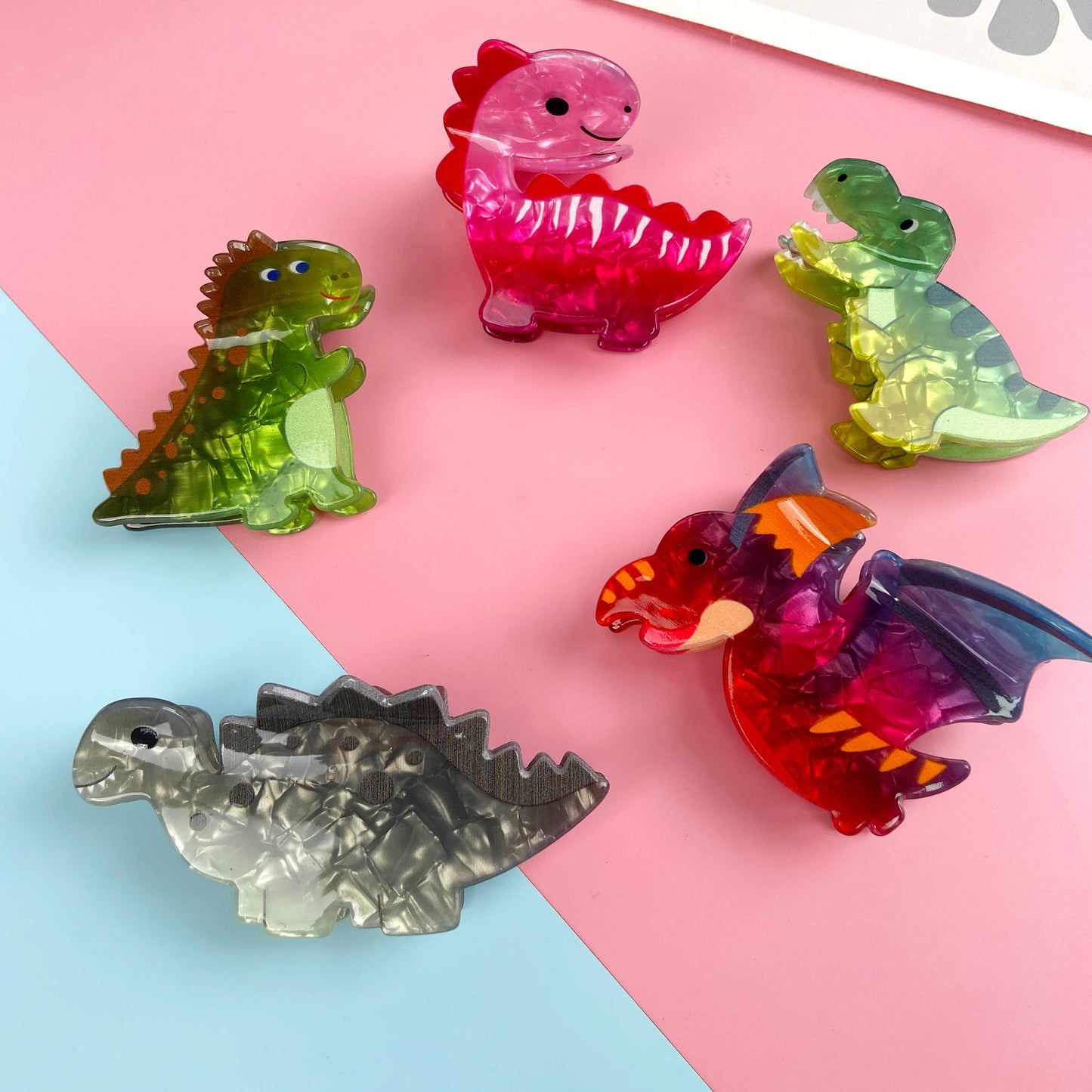 mildstyles - Cute Cartoon Dinosaur Spring Hair Claw Clips: Red-6cm
