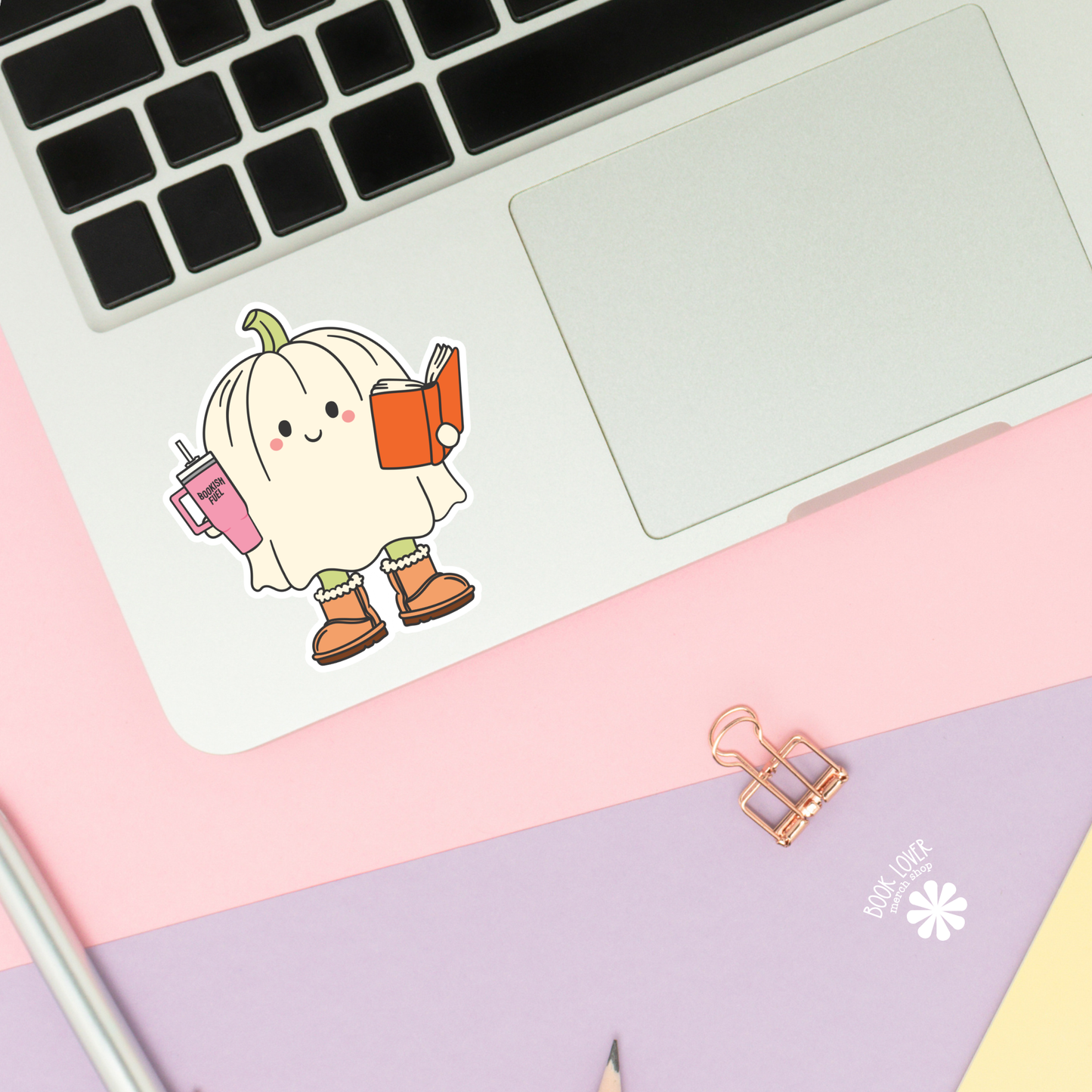 Book Lover Merch Shop - Halloween Bookish Ghost Reading Stickers / Bookish Stickers : Matte Stickers 3''