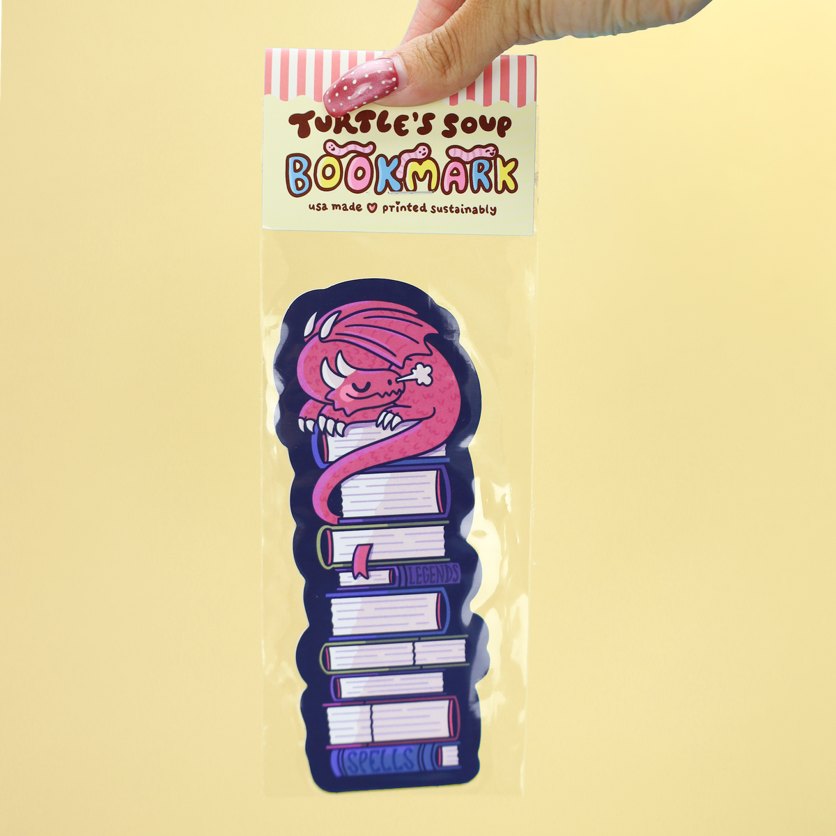 Turtle's Soup - Sleeping Dragon on a Stack of Books Fantasy Bookmark