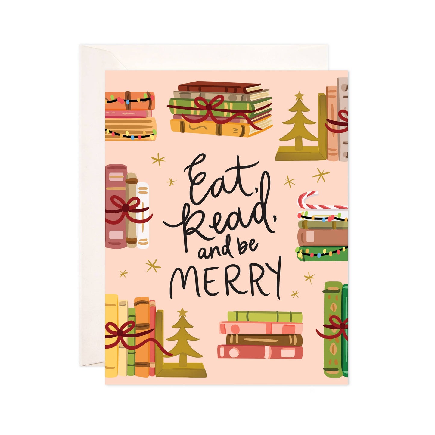 Bloomwolf Studio - Read and Be Merry Greeting Card - Christmas Bookstore Card: Single Card