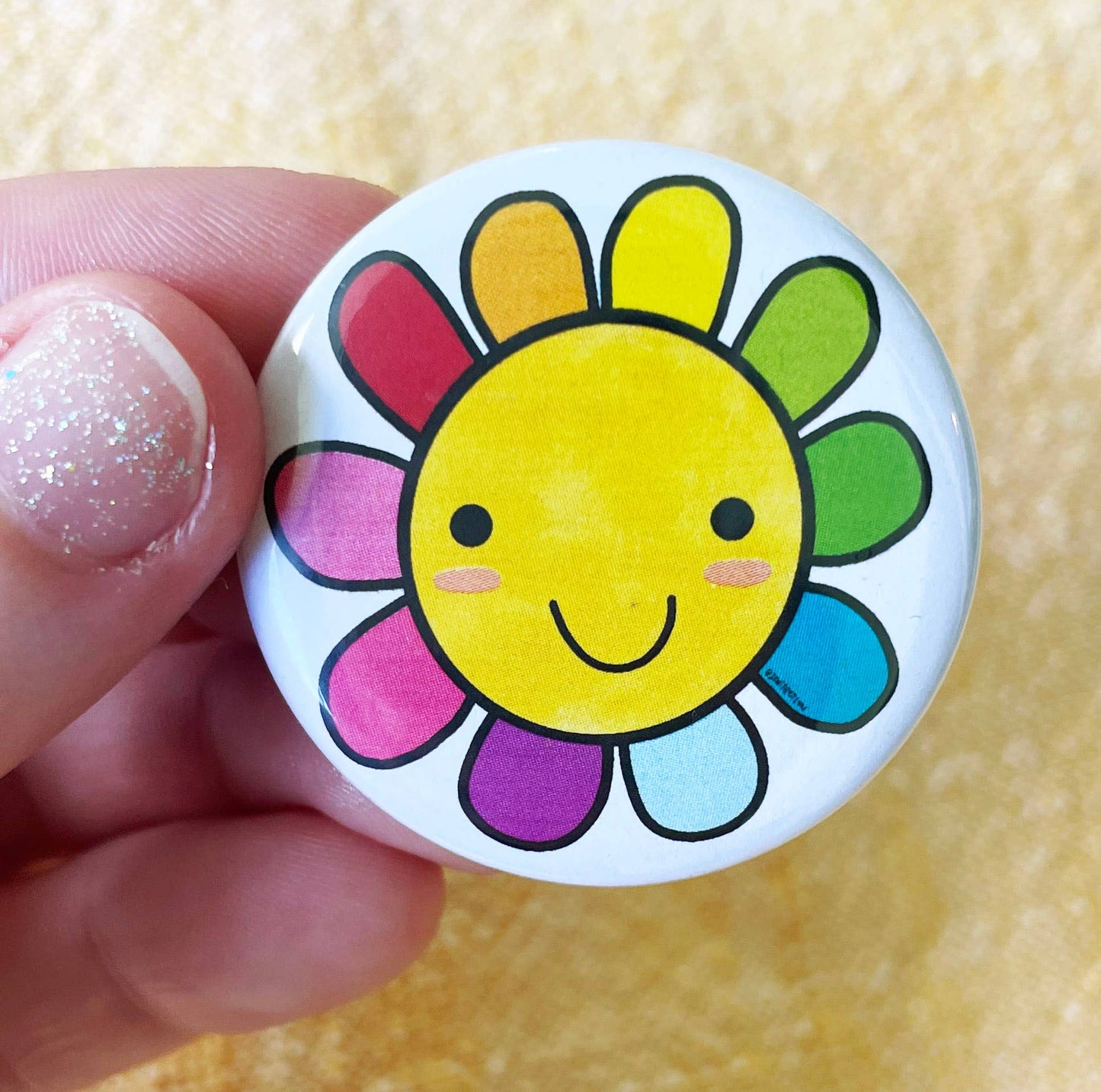 Jenipher Lyn / Nightly Doodles - Rainbow Flower - Pin Back Button - Back to School