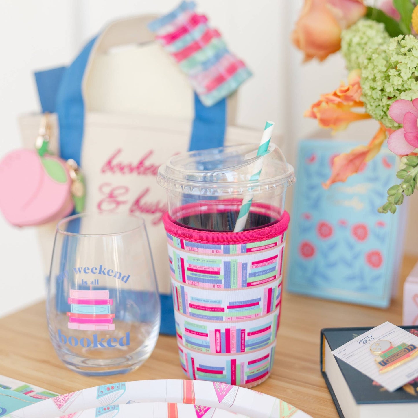 Jollity & Co. + Daydream Society - Bookshelf Print Beverage Sleeve - 2 Style & Size Options: Small