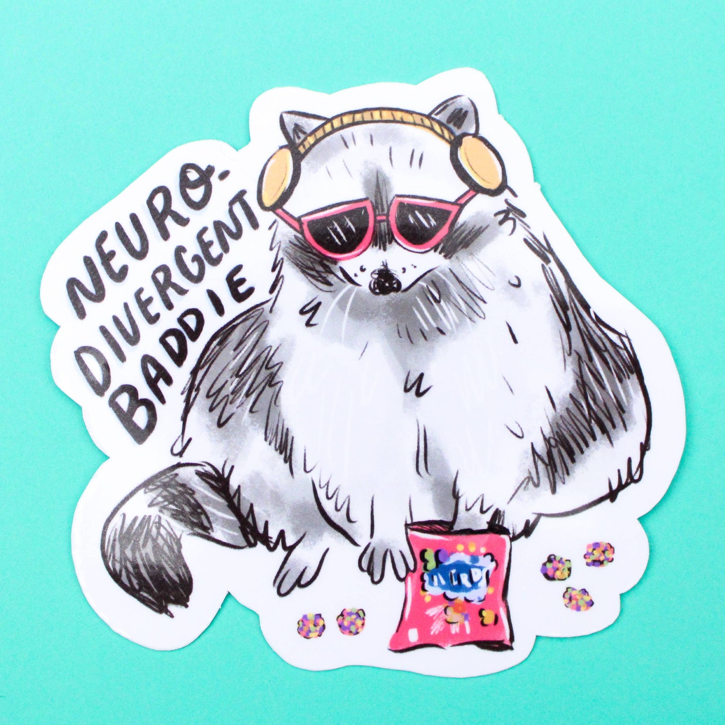 Amy Hartelust Art and Illustration - Neurodivergent Raccoon Vinyl Sticker
