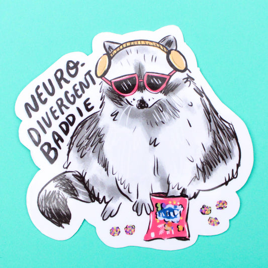 Amy Hartelust Art and Illustration - Neurodivergent Raccoon Vinyl Sticker