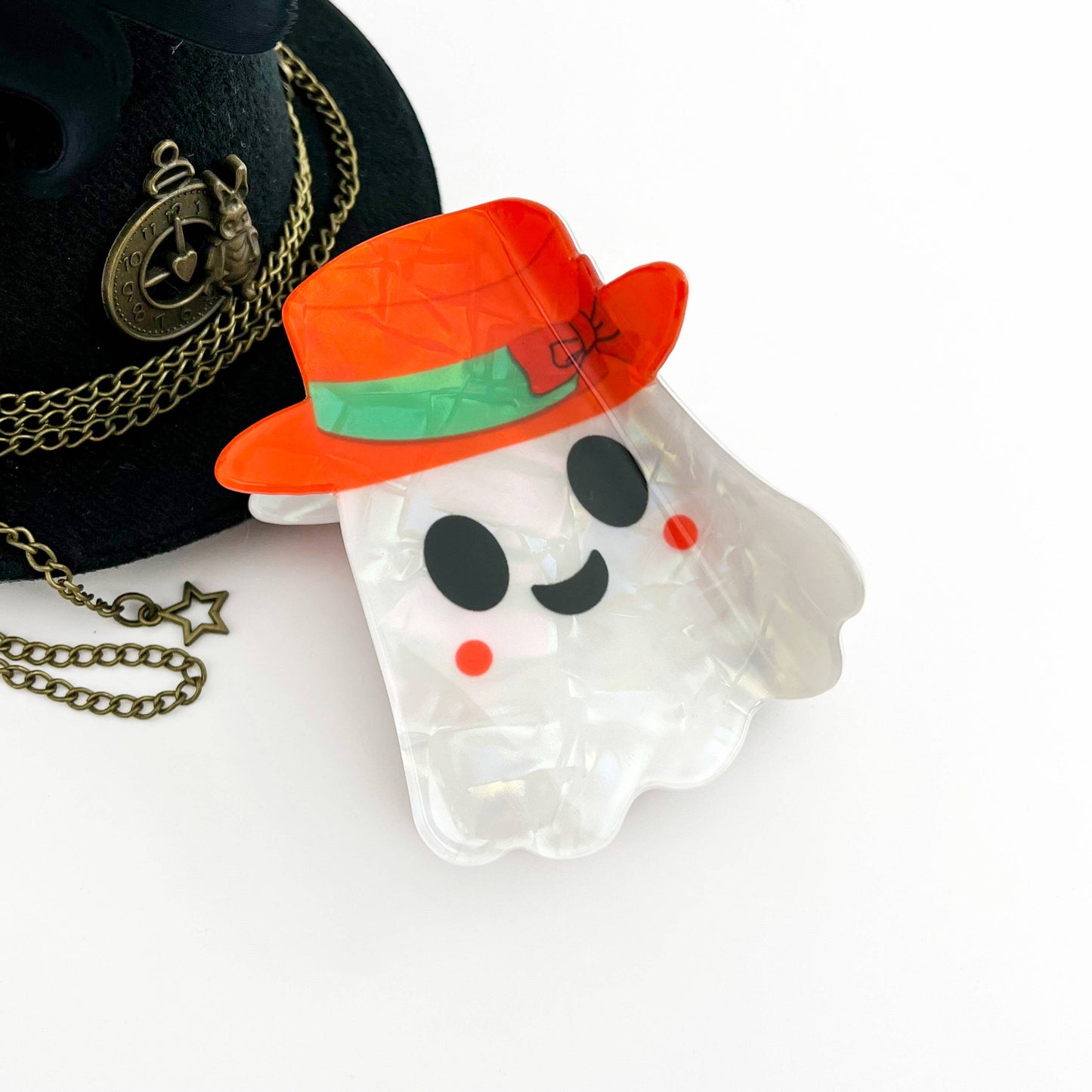mildstyles - 👻 White Ghost Hair Claw with Hat – Cute Spooky Clip 🎩: Black