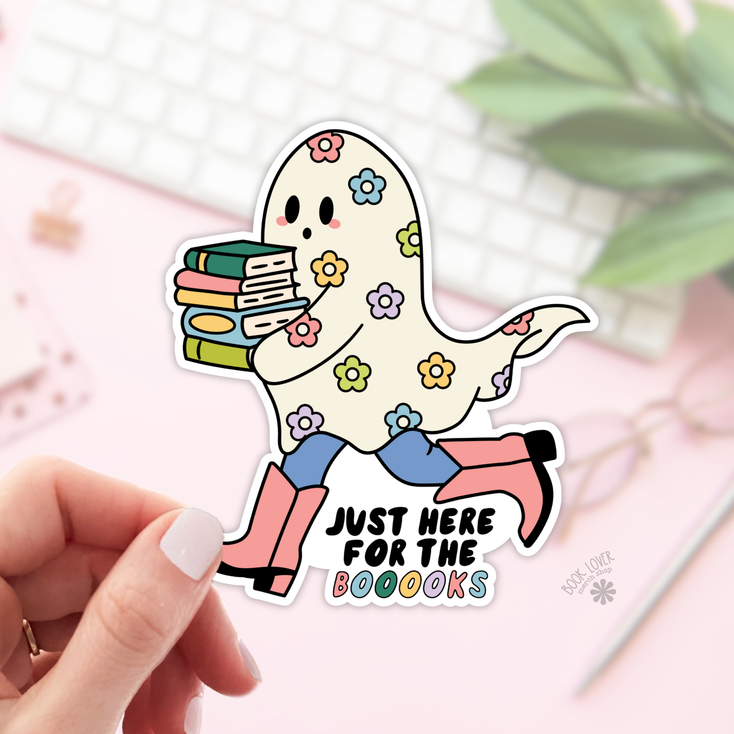 Book Lover Merch Shop - Just Here for the Books Ghost Stickers / Bookish Stickers : 3''