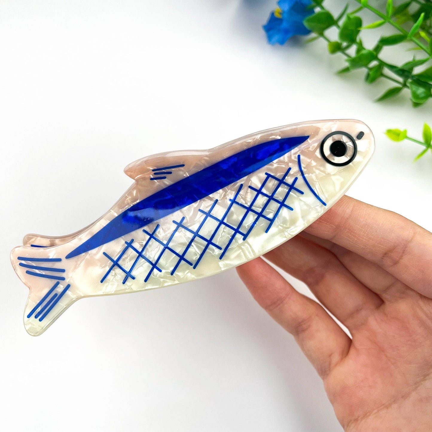 mildstyles - 12cm Oversized Sardine Print Acrylic Hair Claw Clip: Blue
