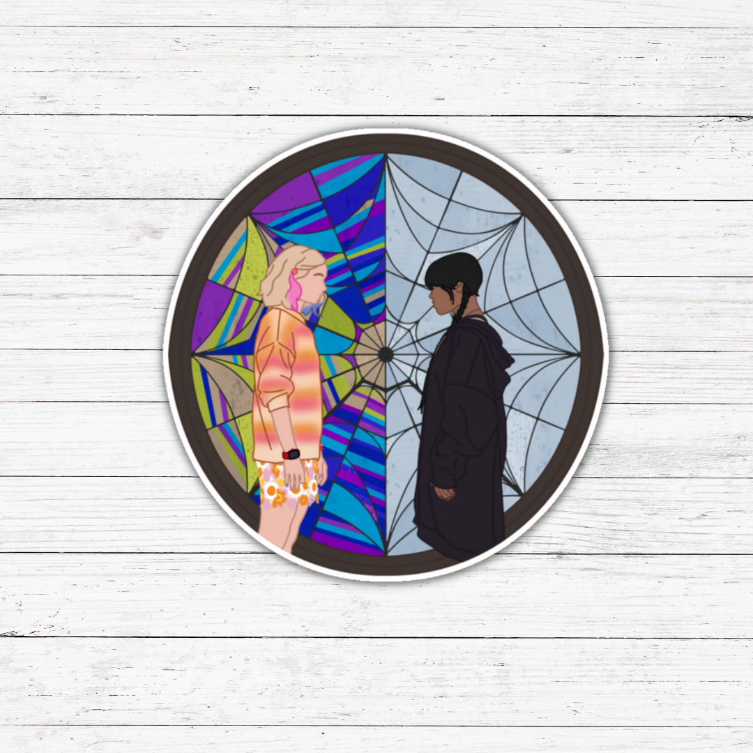 Oily Graphic Creations - Stained Glass-Wednesday Addams Sticker/Magnet: Matte Vinyl