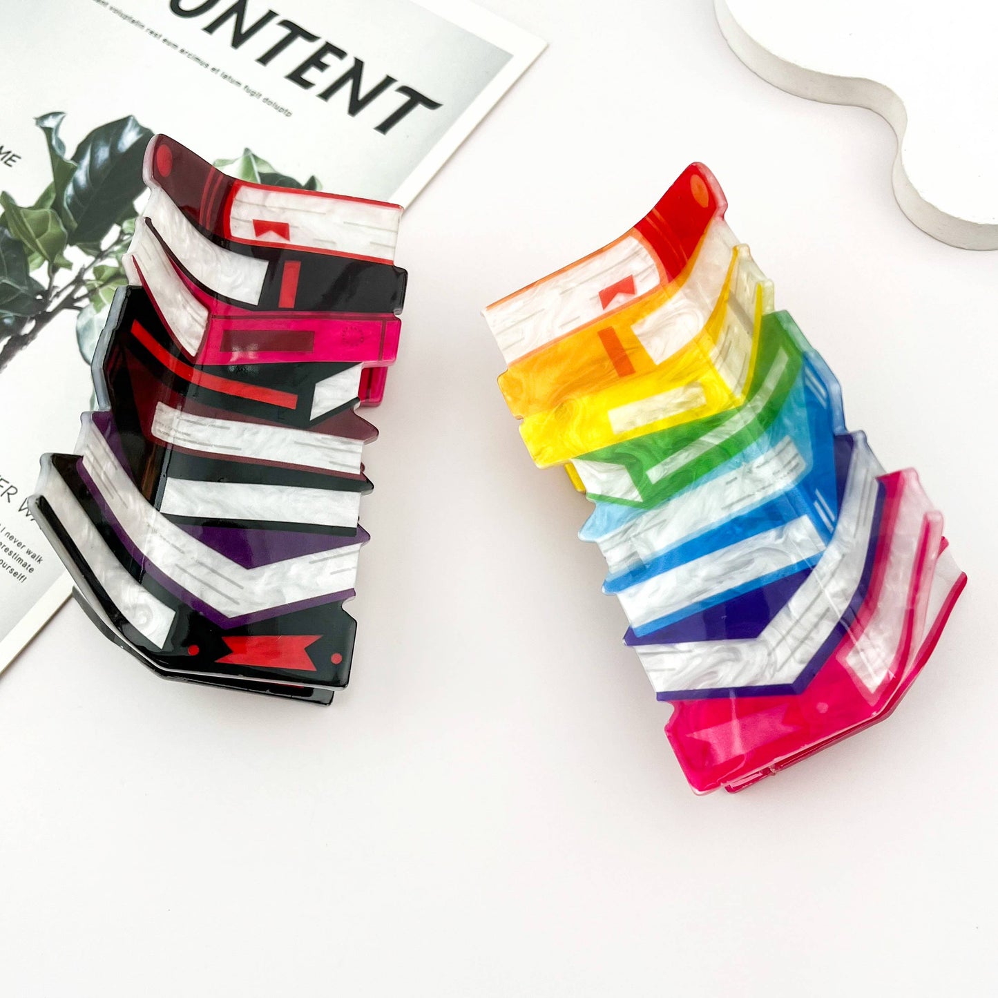 mildstyles - New Stacked Books Print Acrylic Hair Claw Clip: A
