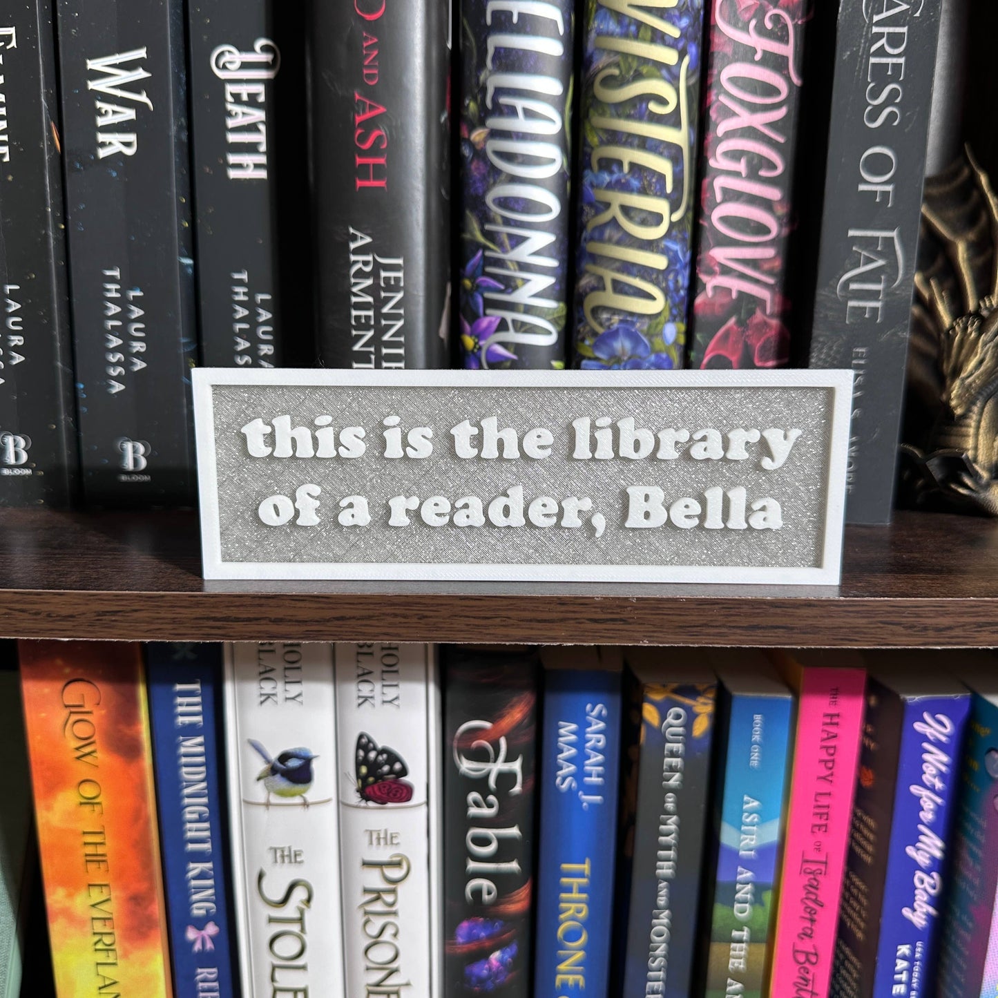 The Crafted Nook - This is the Library of a Reader Bella Sign | Bookshelf Decor: Clear Sparkle