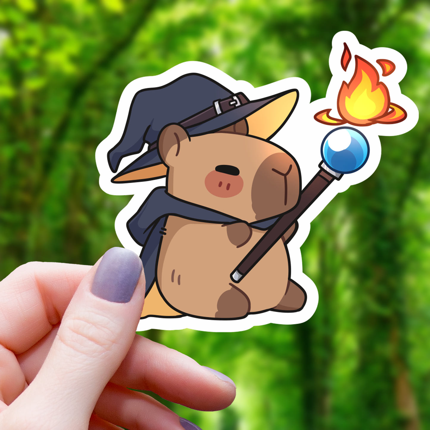 Mimic Gaming Co - Capybara Wizard Casting Fireball Sticker- 3"
