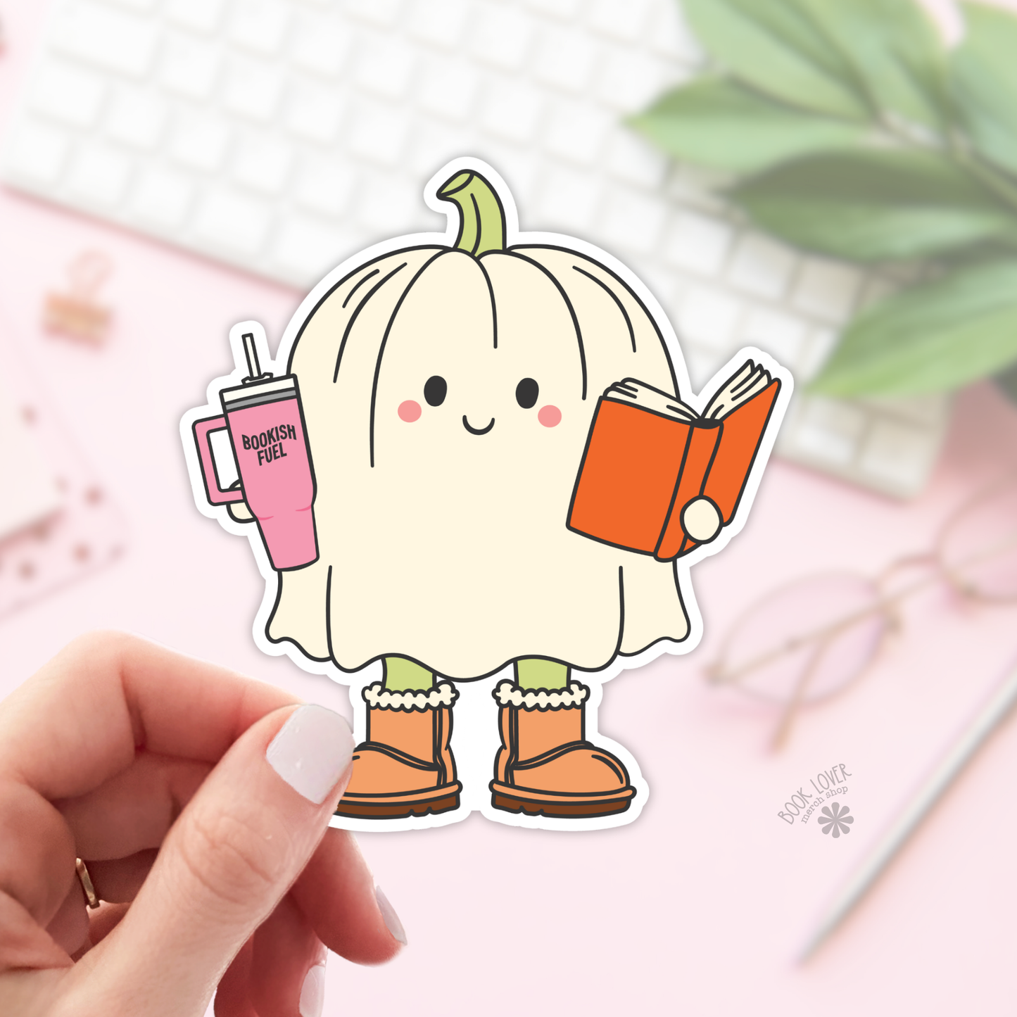 Book Lover Merch Shop - Halloween Bookish Ghost Reading Stickers / Bookish Stickers : Matte Stickers 3''