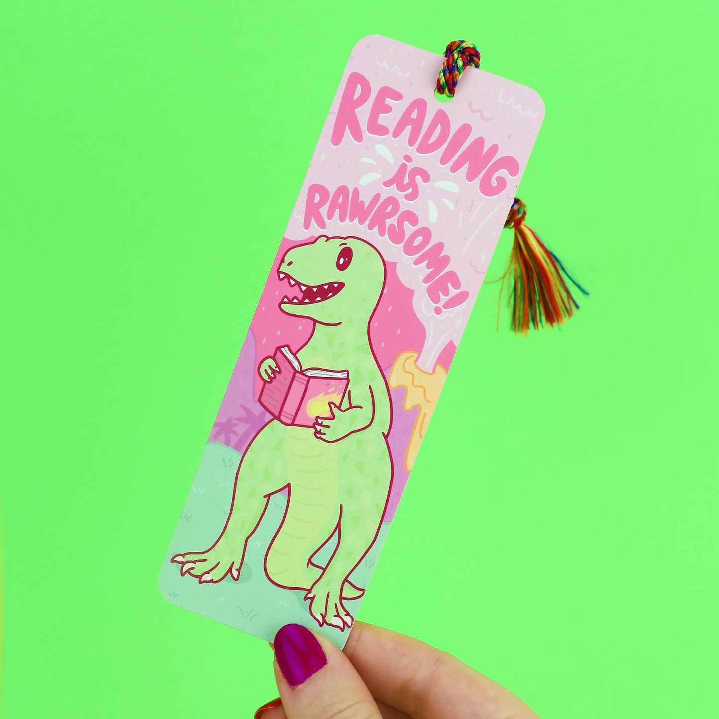 Turtle's Soup - Reading Is Rawrsome Dinosaur Pun Funny Bookmark with Tassel