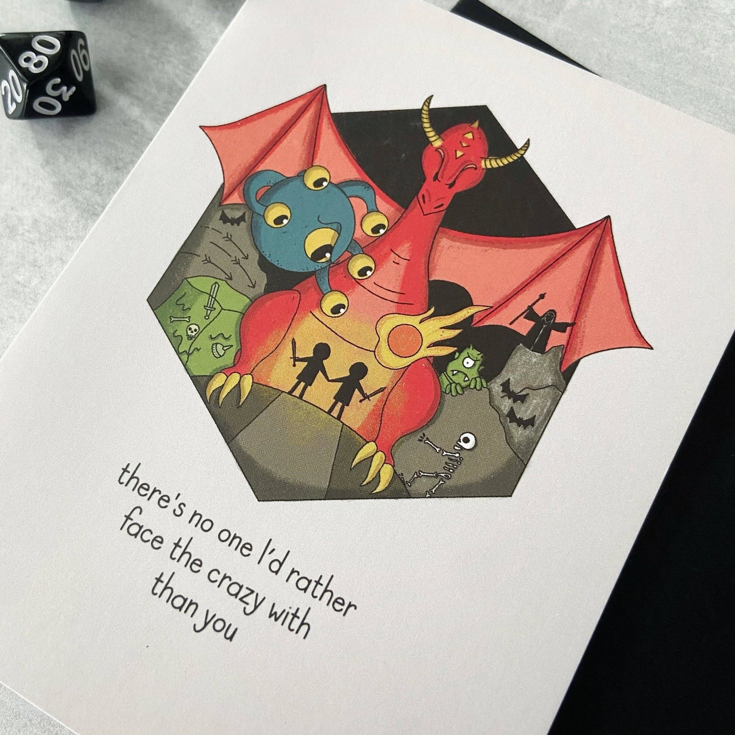 Storymakers Trading Co. - Face the Crazy Together - D&D/RPG friendship/love card