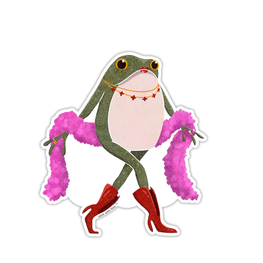 Stick With Finn - Demure Frogson Sticker: 2.8 x 2.8 in
