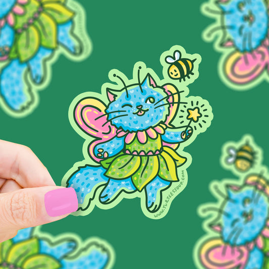 Turtle's Soup - Fairy Kitty Whimsical Fairycore Cottage Cat Vinyl Sticker