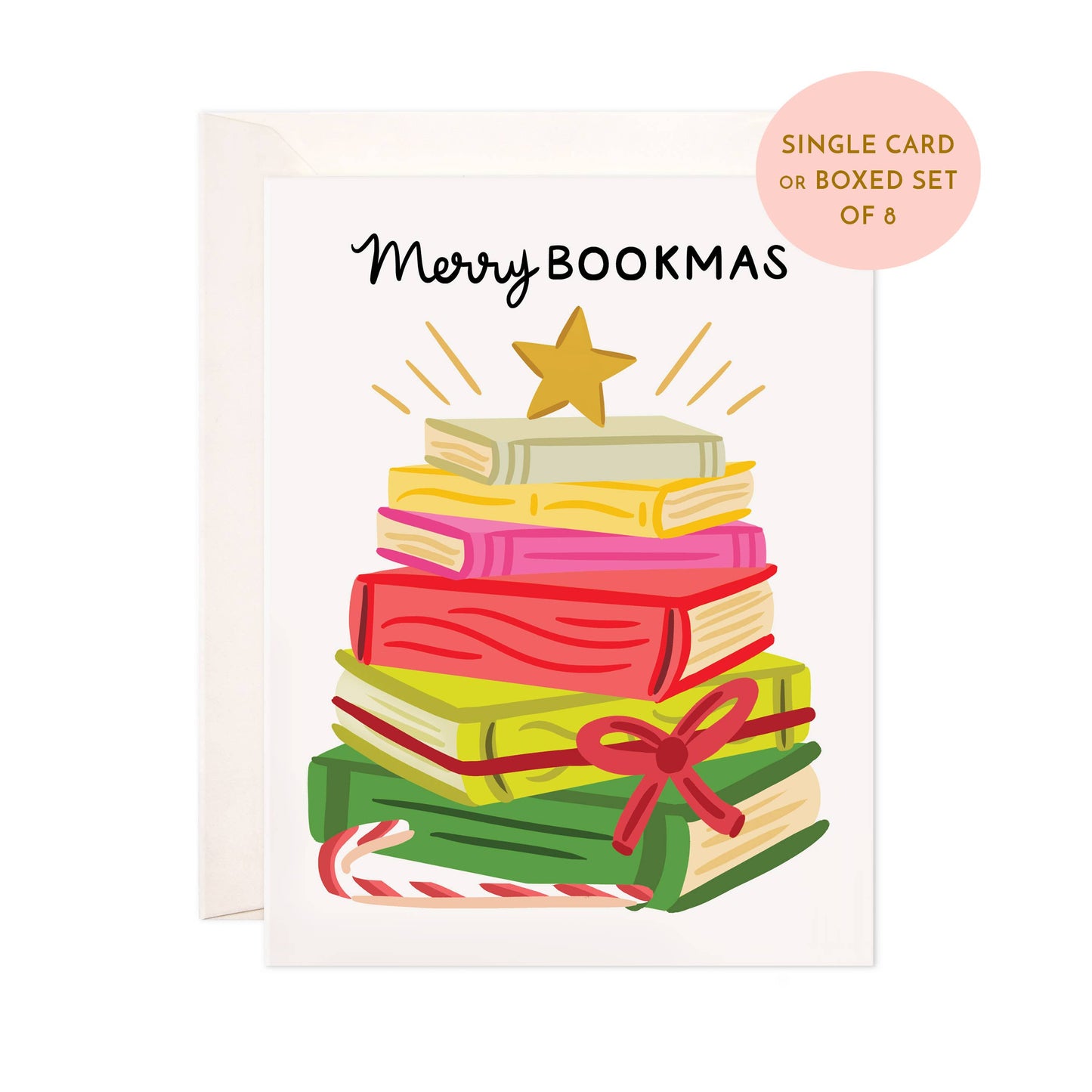 Bloomwolf Studio - Merry Bookmas Greeting Card - Christmas Bookstore Card: Single Card