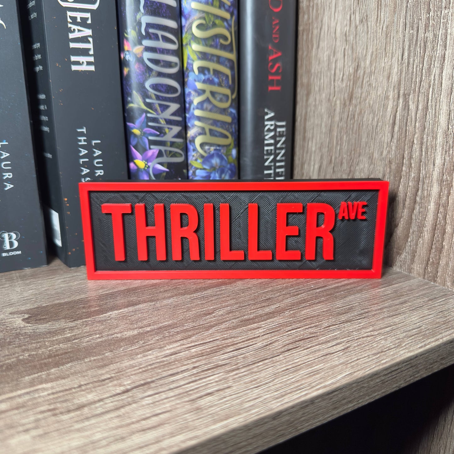 The Crafted Nook - Thriller Street Sign | Bookshelf Decor: Gray