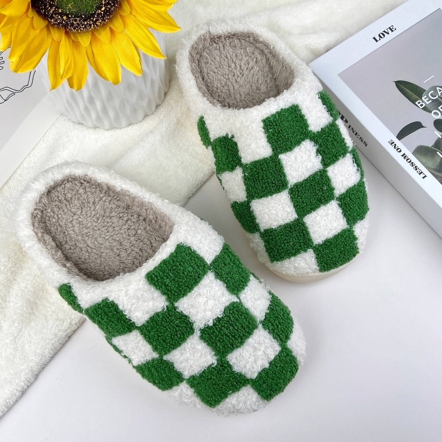 mildstyles - Checkerboard Cozy Indoor Slippers: Pink / 8