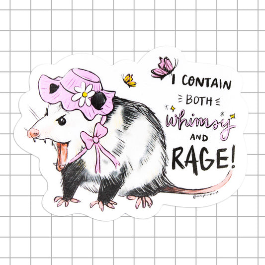 Amy Hartelust Art and Illustration - Whimsy and Rage Possum Vinyl Sticker