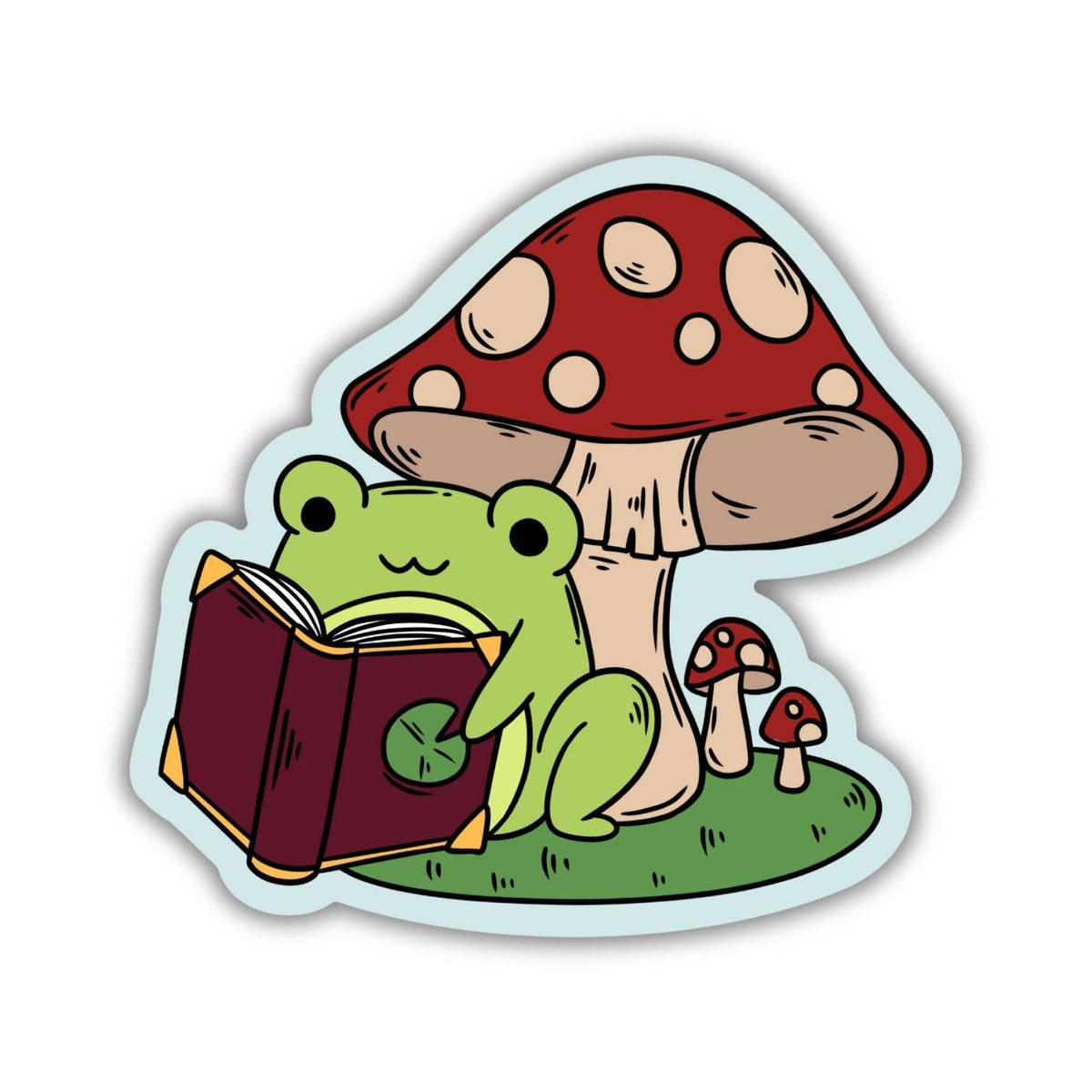 Kingdom of Threads - Frog Reading Under Toadstool Sticker