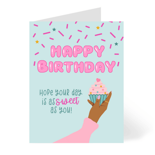 CheerNotes Greeting Cards & Stationery - As Sweet As You - Black Woman - cupcake pun - cute Birthday Card