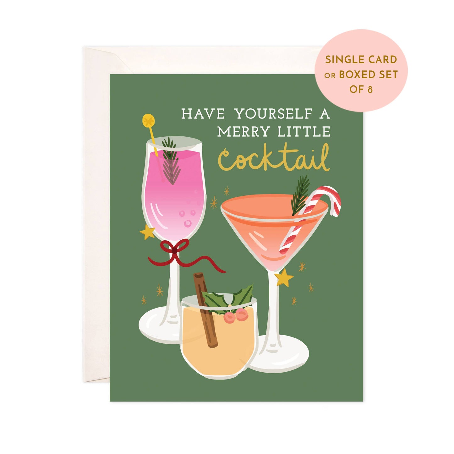 Bloomwolf Studio - Merry Cocktail Greeting Card - Cute Christmas Card: Single Card