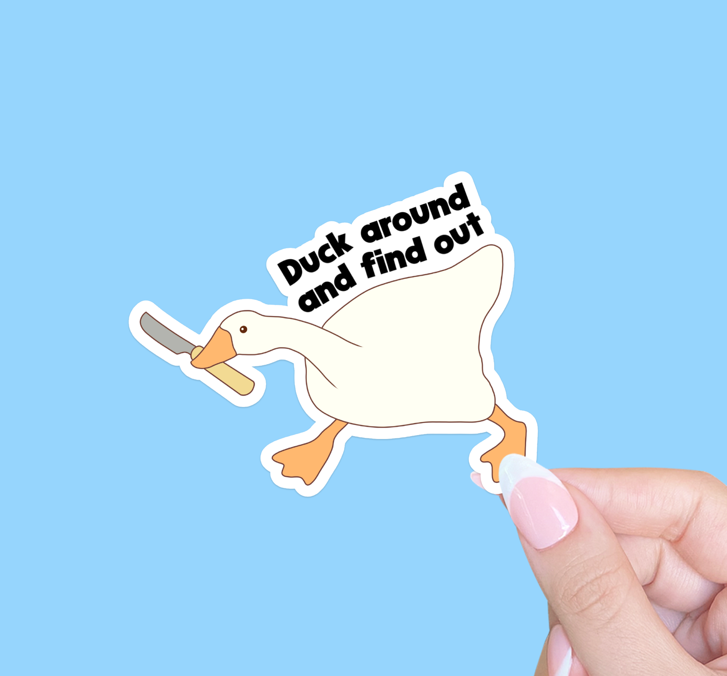 Radical Buttons - Duck around and find out, Funny sticker, Dark humor sticker