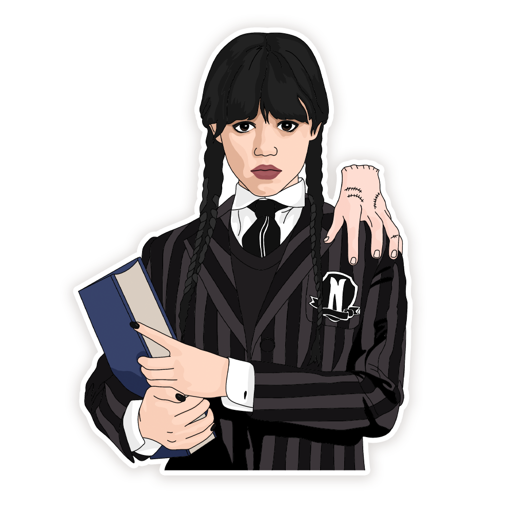 Sammy Gorin LLC - Wednesday Addams, Wednesday & Thing at Nevermore, Sticker