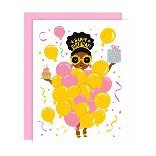 Lucy Loves Paper - Pink Balloon Girl Birthday Card (A2)