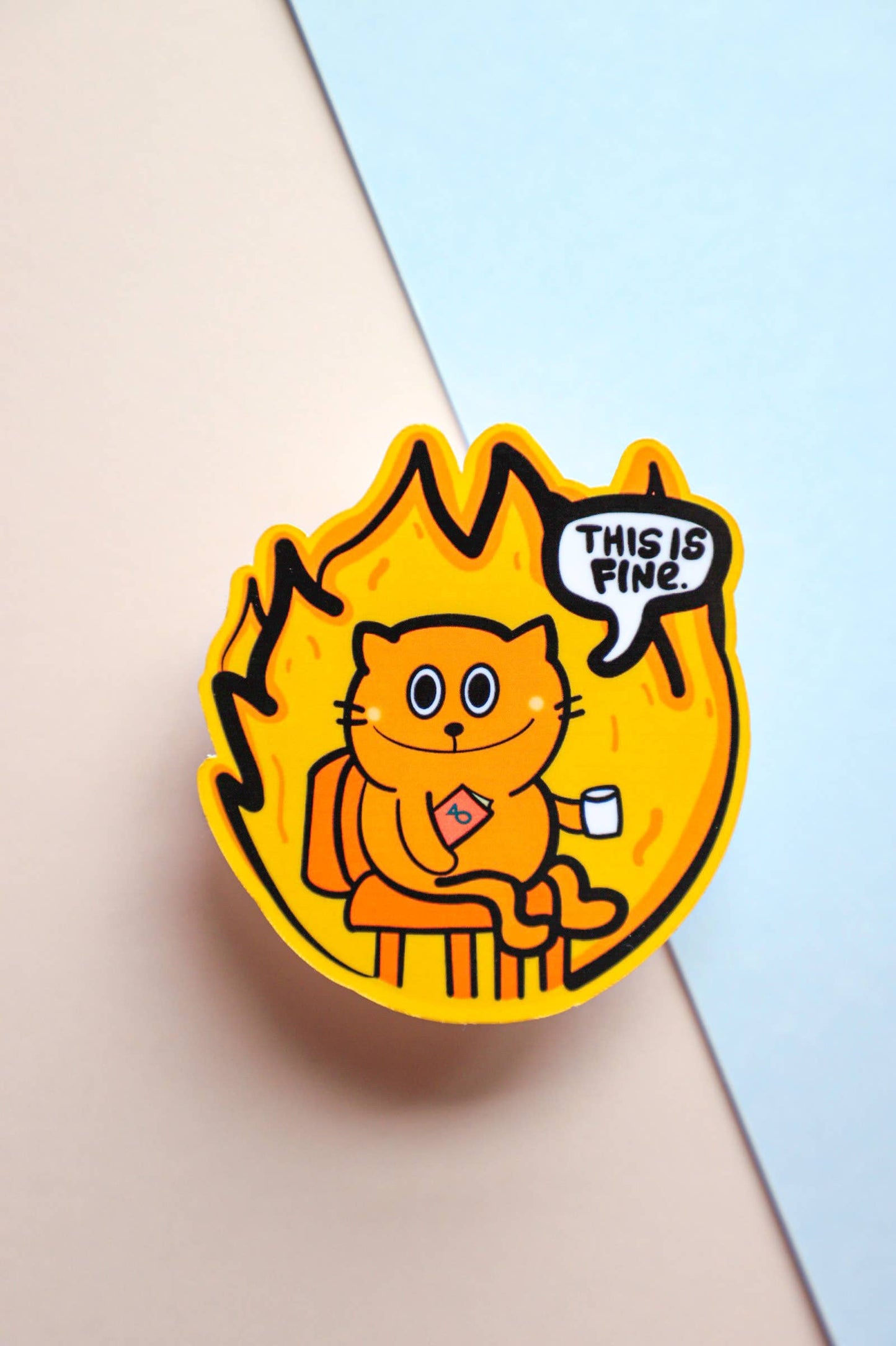 Furever Booked - This Is Fine Cat Sticker