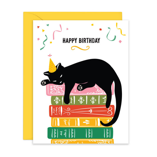 Lucy Loves Paper - Happy Birthday | Cat & Books card